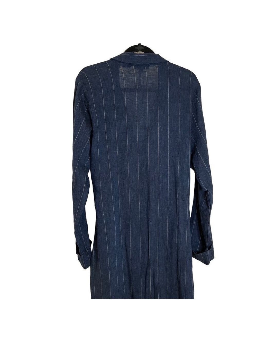 NWT Linen Blend Wrap Maxi Dress Conbipel Navy Pinstripe Italian L/XL - Picture 5 of 15